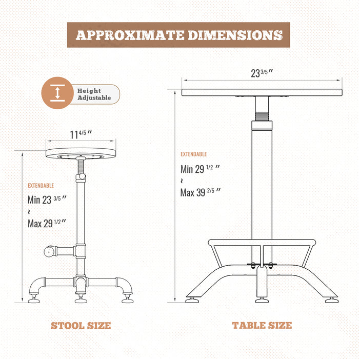 AA Products Industrial Bar Table & Stools Sets, 23.6" Dia Swivel Round Wood Adjustable Height Bar Table and Chairs Set for Party Bistro Cafe Cocktail Whiskey Equipped with Crank Handle (IBTS-01) - AA Products Inc