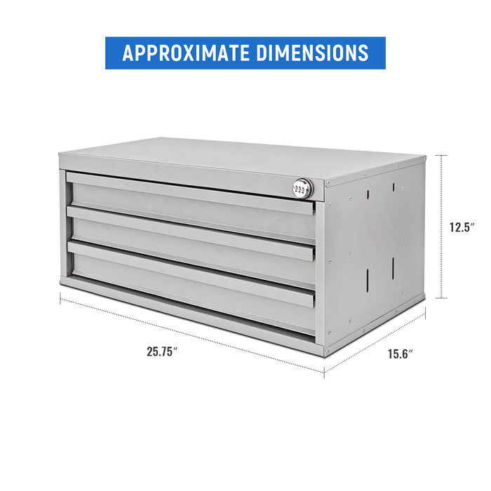 AA Products Model DW-2630 3 Tiers Drawer Cabinet with Password Lock Designed for Tools Room, Utility Room, Workplace, Carriage, Garage. 25.75’’W x 12.5’’H x 15.6”D - Sold individually - AA Products Inc