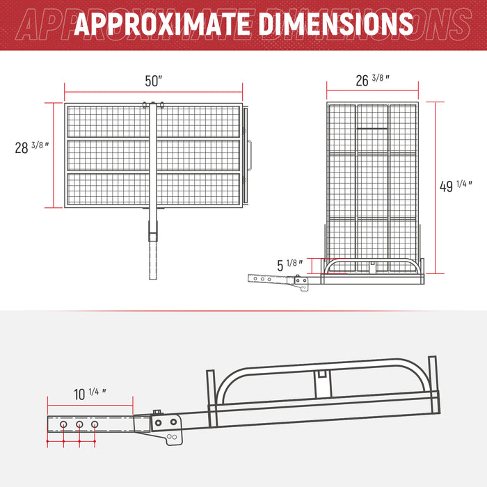 AA Products Hitch Mount Steel Cargo Carrier Basket with 49'' Folding Wheelchair Ramp, Fits 2'' Trailer Mounted Hitches(HCC-02) - AA Products Inc