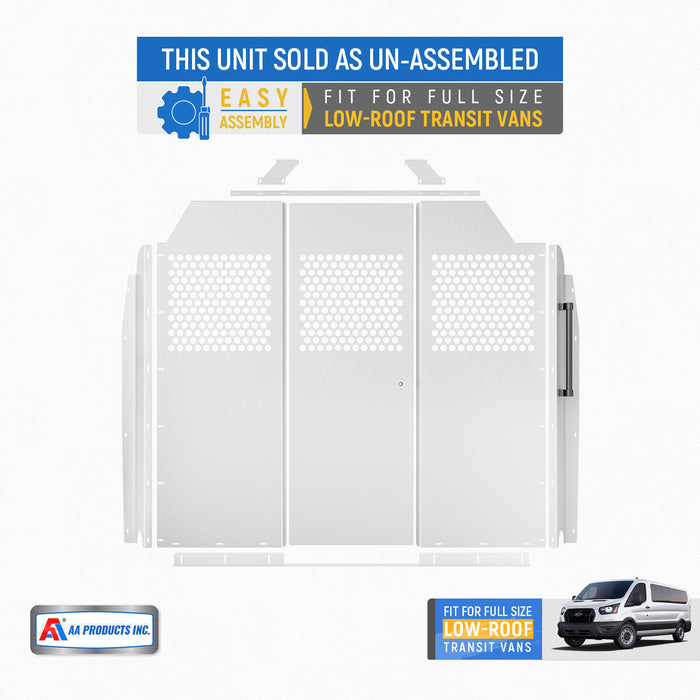 AA Products Model PT-TR-LR Cargo Van Safety Partition Low Roof Protective Bulkhead Fit for Transit Full Size Vans Grey (PT-TR-LR) - AA Products Inc