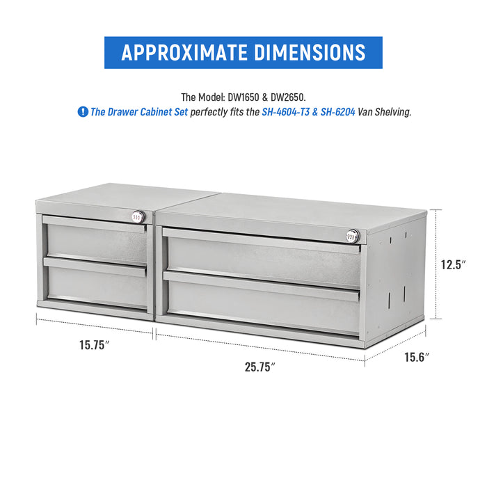 AA Products 2 Drawer Cabinet Set with Password Lock Designed for 16" D AA Van Shelving, Set of 2 Steel Storage Cabinet for Van, Utility Garage(DW-A50B50) - AA Products Inc