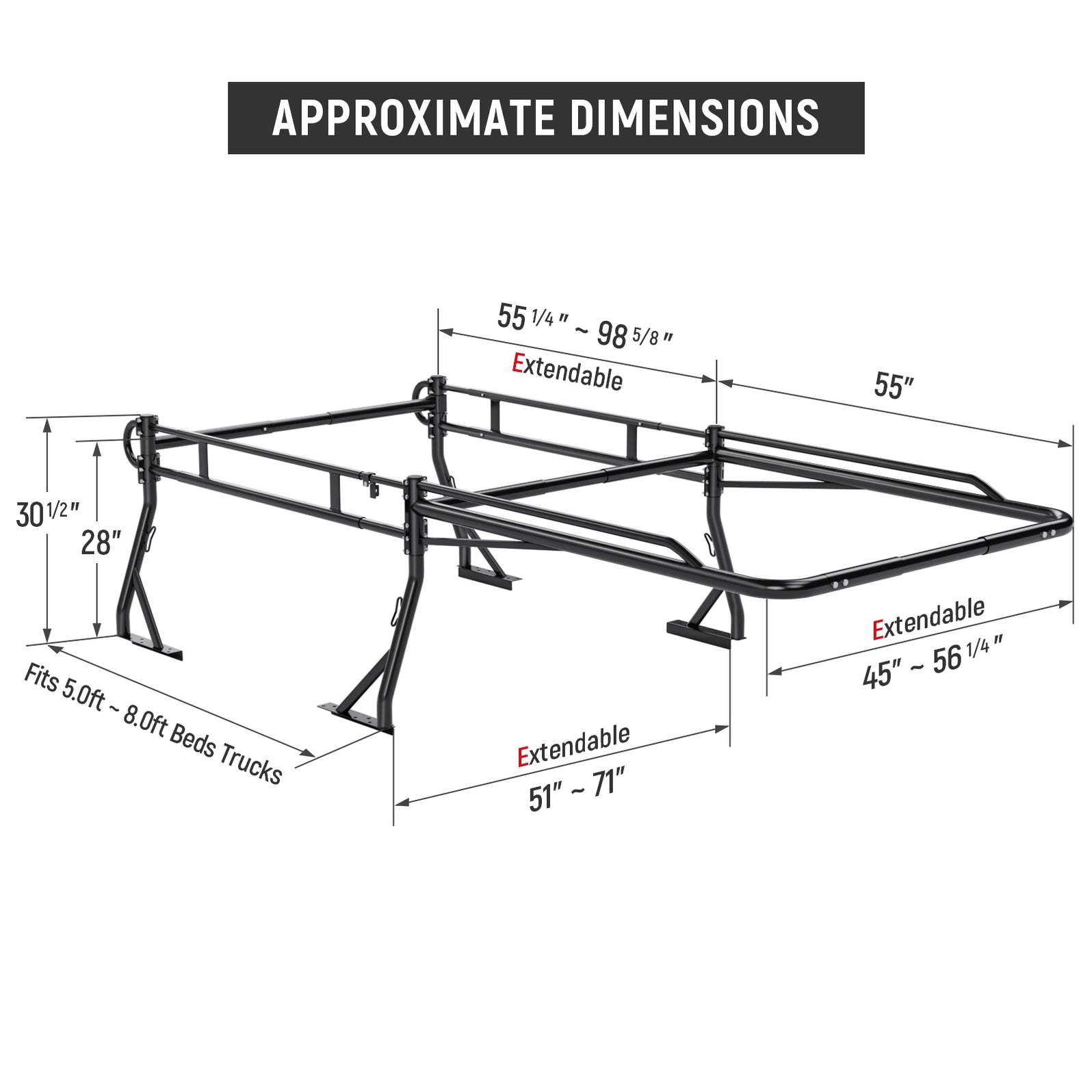 AA-Racks Model RX39-LC Truck Bed Ladder Rack Quick-Open Rotatable Rear ...