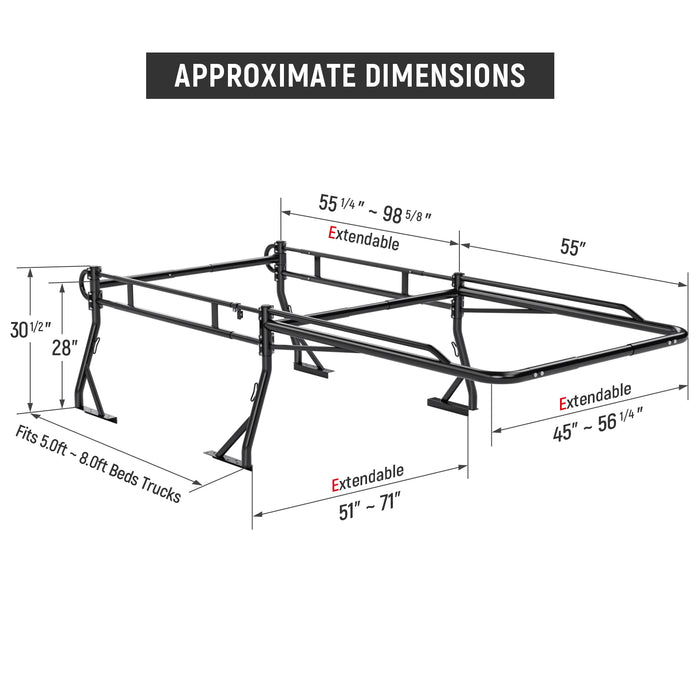 AA-Racks Model RX39-LC Truck Bed Ladder Rack Quick-Open Rotatable Rear Bar Side Bar with Long Cab Ext(RX39-LC) - AA Products Inc