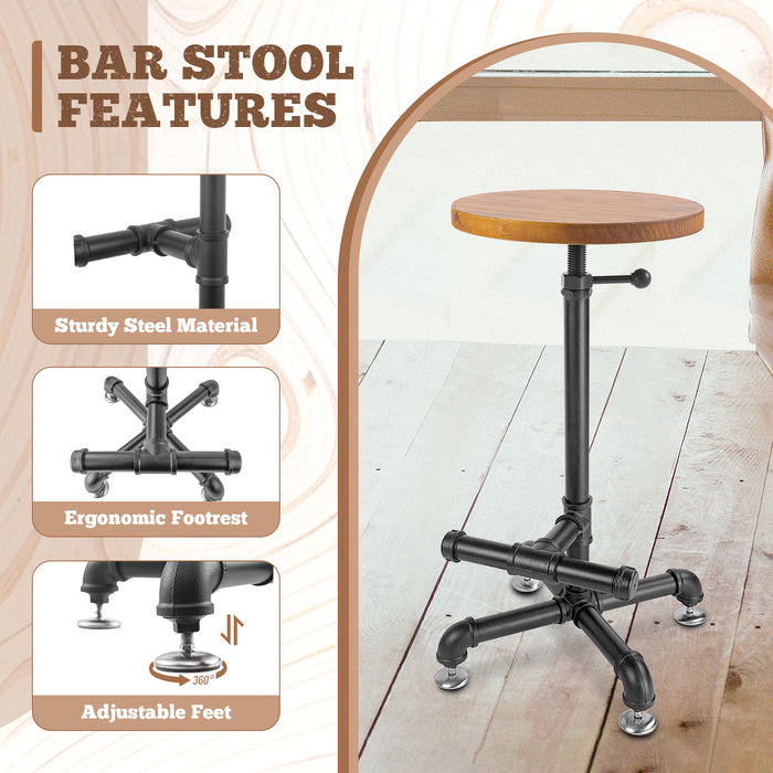 AA Products Industrial Bar Table & Stools Sets, 23.6" Dia Swivel Round Wood Adjustable Height Bar Table and Chairs Set for Party Bistro Cafe Cocktail Whiskey Equipped with Crank Handle (IBTS-01) - AA Products Inc