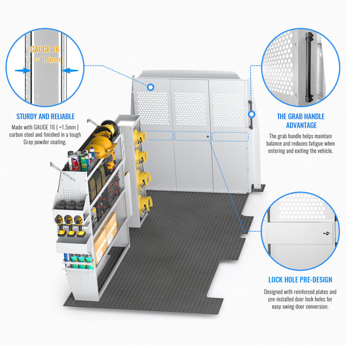 AA Products Model PT-SP-LR Cargo Van Safety Partition Protective Bulkhead Fit for Full Size Low Roof Sprinter Vans Grey