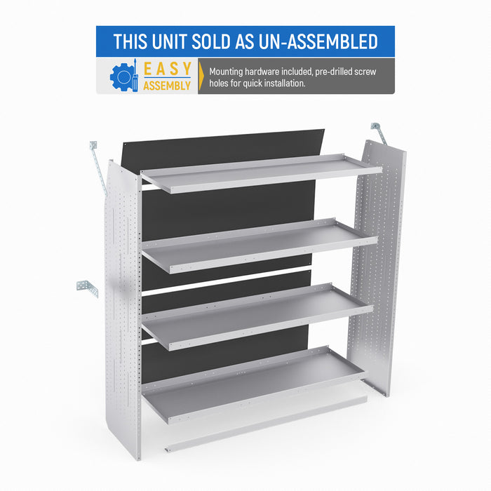 AA Products Model SH-6205(3) Steel Low/Mid/High Roof Van Shelving Storage System Fits Transit, ProMaster and Sprinter, 4 Tiers Set of 3 Van Shelving Units, 52''W x 62''H x 16''D - AA Products Inc