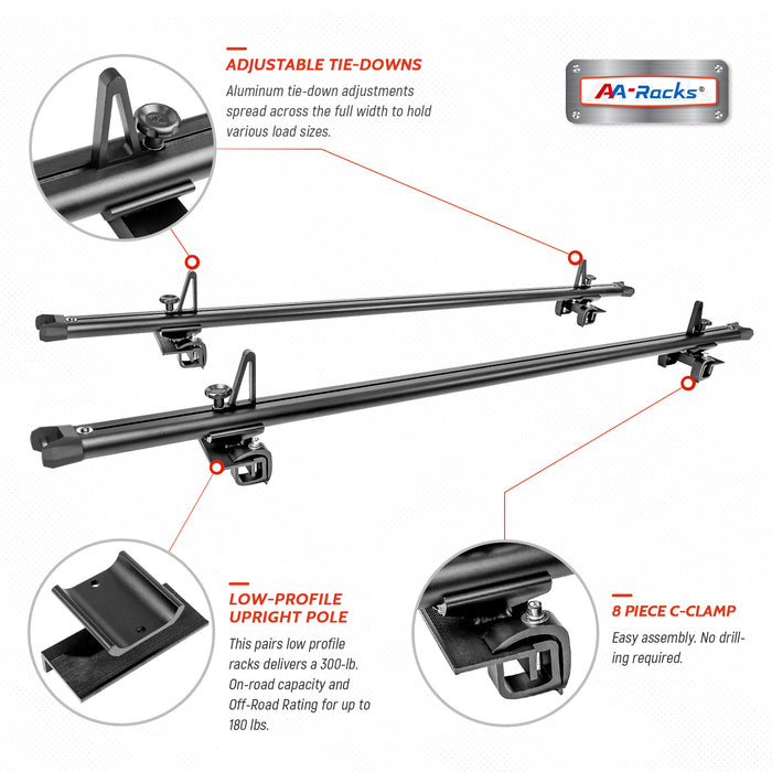 AA-Racks Low Profile Aluminum Truck Bed Rack for Trucks and Trailers with Open Rails (300lb On Road Capacity) (APX2503)