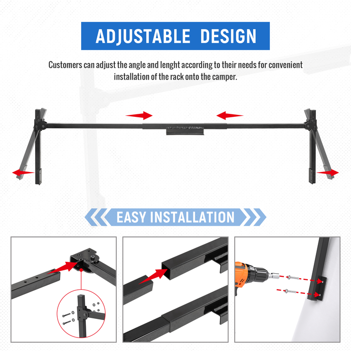 AA-Racks Model X-TCR Universal Truck Caps & Topper Ladder Rack 2 Bar Ladder rack Adjustable Iron Cross Bar(X-TCR) - AA Products Inc