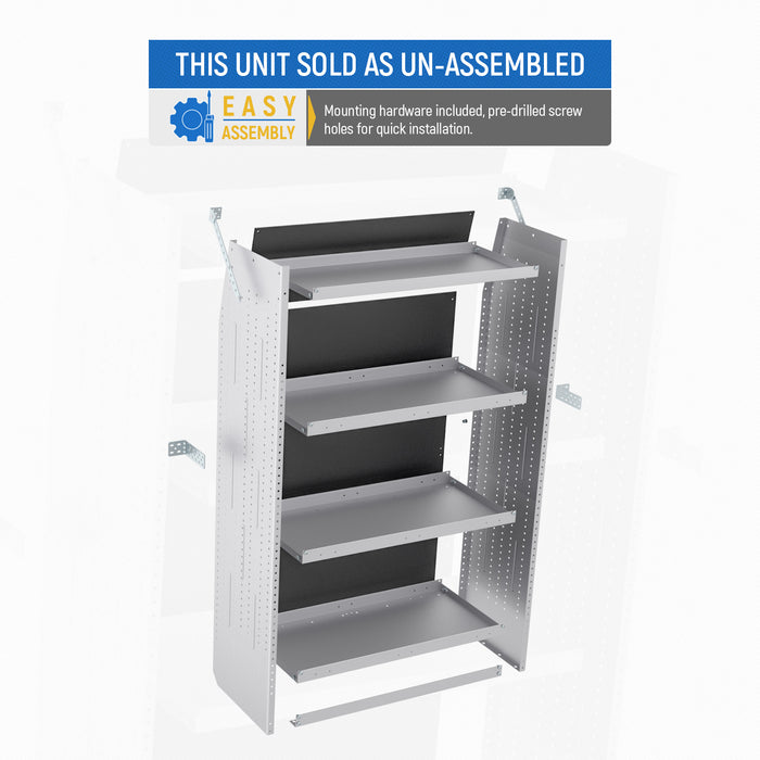 AA Products Model SH-6203 Steel Mid/High Roof Van Shelving Storage System Fits Transit, ProMaster and Sprinter, 4 Tiers Van Shelving Units, 32''W x 62''H x 16''D (SH-6203) - AA Products Inc