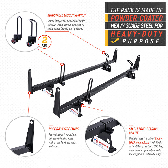 AA-Racks Model X202 Steel Van Roof Rack Cross Bars Fits 2013-On RAM ProMaster/ 2015-On Transit(X202-PR/TR) - AA Products Inc