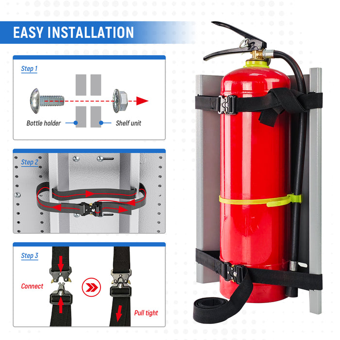 AA Products Model SH-BH-B Steel Propane Tank Holder Compatible with Van Shelving, Propane Bottle Holder with 4.9 FT &nbsp;Nylon Straps, fit for 3L/6L/9L Fire Extinguishers - AA Products Inc