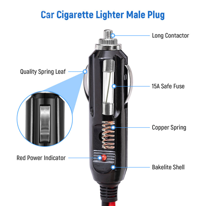 AA Products P-SH-Cigarette Lighter Extension Cord DC 12V to 24V Max 15A 16.4 Ft 16AWG Wire Compatible with AA Products Power Inverter (P-SH-CLEC-16FT) - AA Products Inc