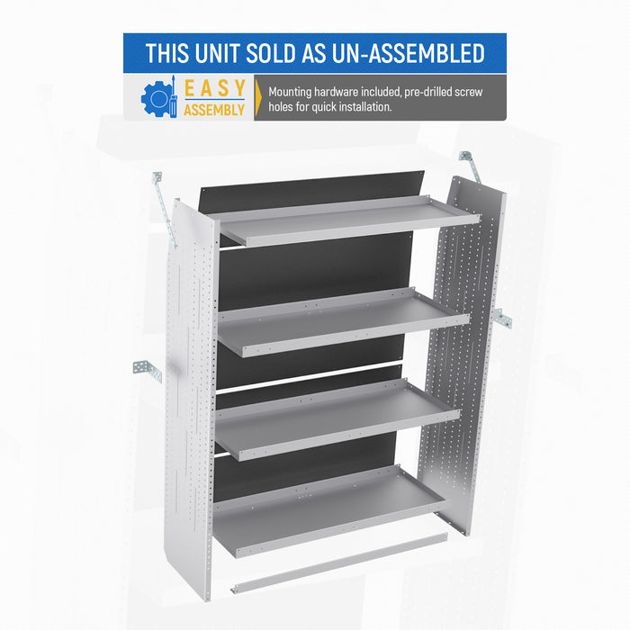 AA Products Model SH-6204 Steel Mid/High Roof Van Shelving Storage System Fits Transit, ProMaster and Sprinter, 4 Tiers Van Shelving Units, 42''W x 62''H x 16''D(SH-6204) - AA Products Inc