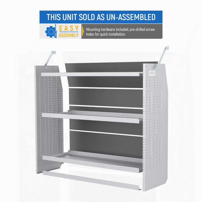 AA Products Model SH-4605-T3(3) Steel Low/Mid/High Roof Van Shelving Storage System Fits Transit, GM, NV, Promaster, Sprinter and Metris, Set of 3 Contoured Shelving Unit, 52" W x 46" H x 16" D - AA Products Inc