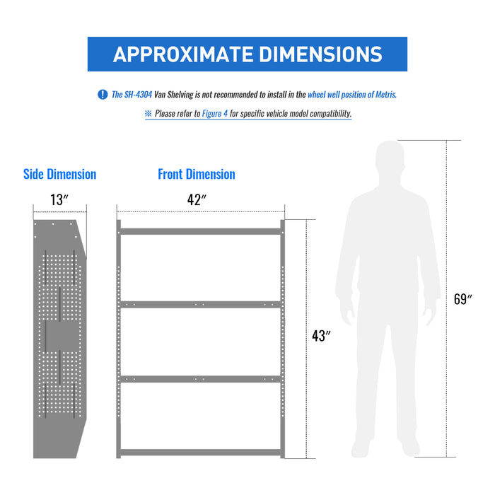 SH-4304 Steel Van Shelving Storage System Fits for NV200, Transit Connect 2014+, Promaster City and Chevy City Express（SH-4304) - AA Products Inc