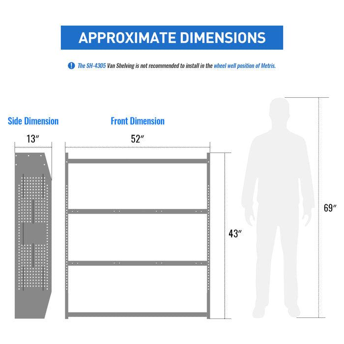 AA Products SH-4305(3) Steel Van Shelving Storage System Fits for NV200, Transit Connect 2014+, Promaster City and Chevy City Express - AA Products Inc