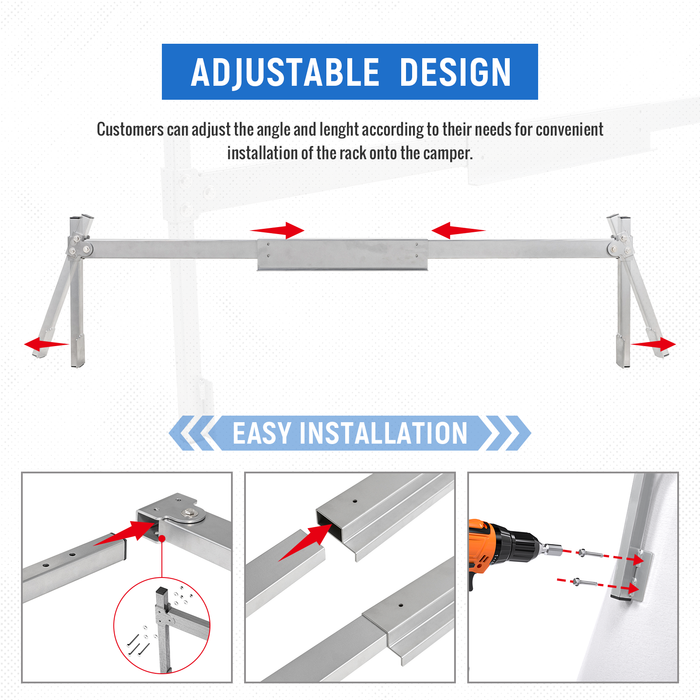 AA-Racks Model AX-TCR Universal Aluminum Extendable Truck Caps Ladder Rack Compatible with Any Truck Cap/ Topper Fit for 6' Wide Trailers, Vans, Trucks Load Capacity 400lb(AX-TCR) - AA Products Inc