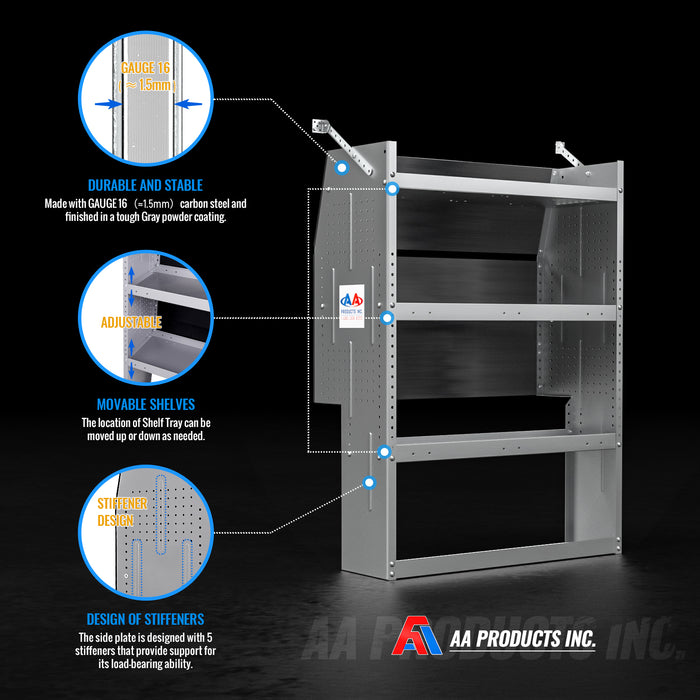 AA Products SH-4303 Steel Van Shelving Storage System Specific Fits for Promaster City, Contoured Shelving Unit, 32" W x 43" H x 13" D (SH-4303-PR) - AA Products Inc