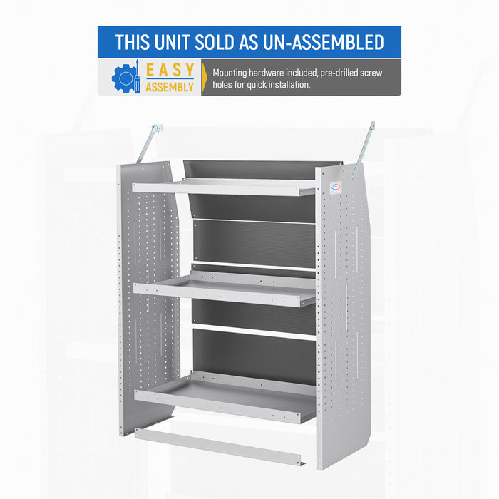 AA Products Model SH-4603-T3 Steel Low/Mid/High Roof Van Shelving Storage System Fits Transit, GM, NV, Promaster and Sprinter, Contoured Shelving Unit, 32" W x 46" H x 16" D(SH-4603-T3) - AA Products Inc