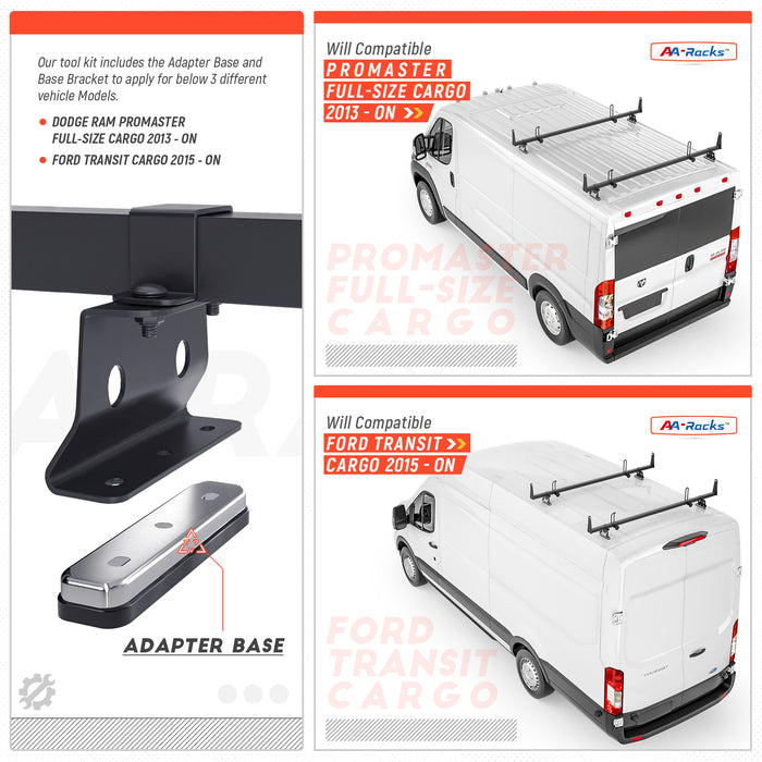 AA-Racks Model X202 Steel Van Roof Rack Cross Bars Fits 2013-On RAM ProMaster/ 2015-On Transit(X202-PR/TR) - AA Products Inc