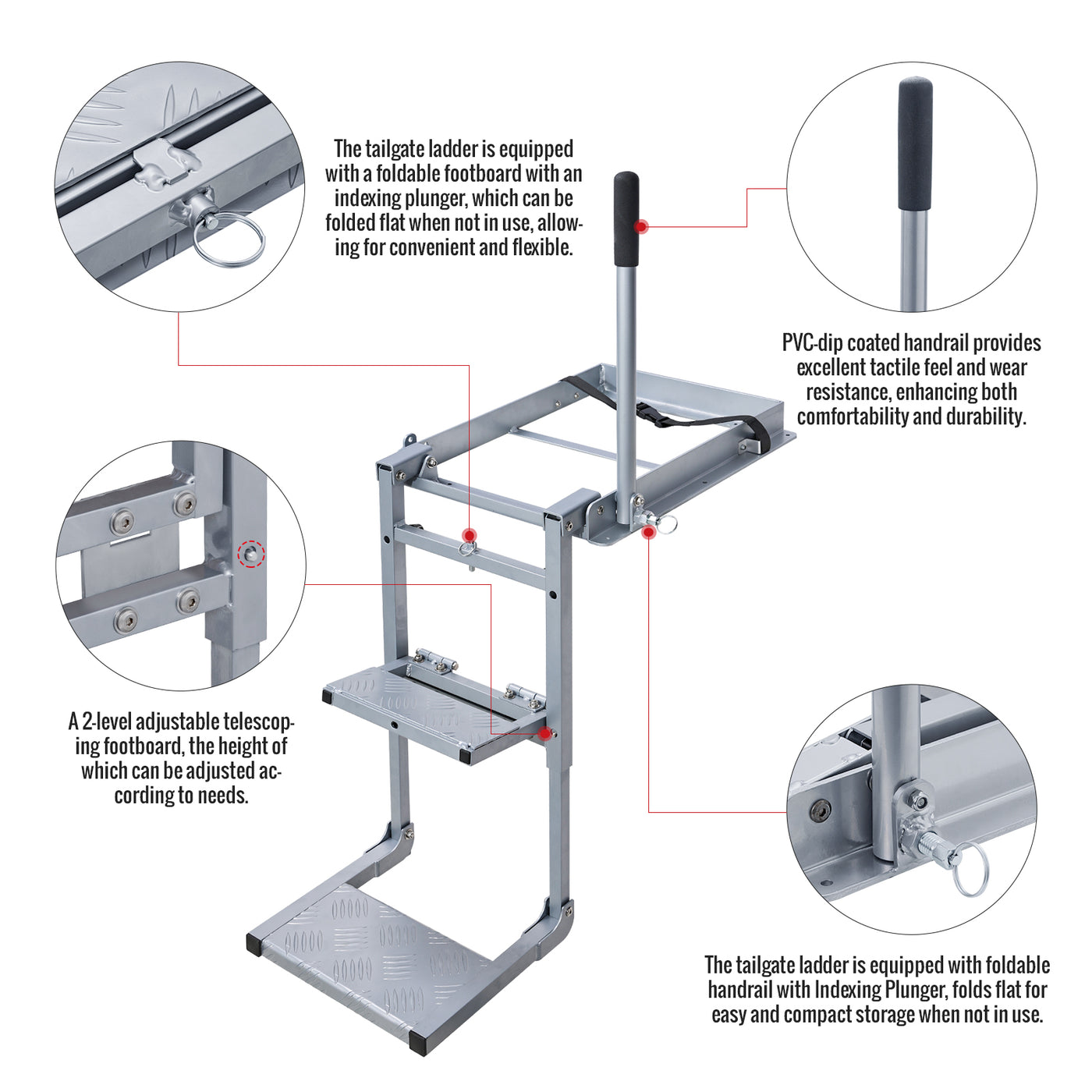 AA Products Aluminum Foldable Tailgate Ladder Rack with Two Step Pad ...