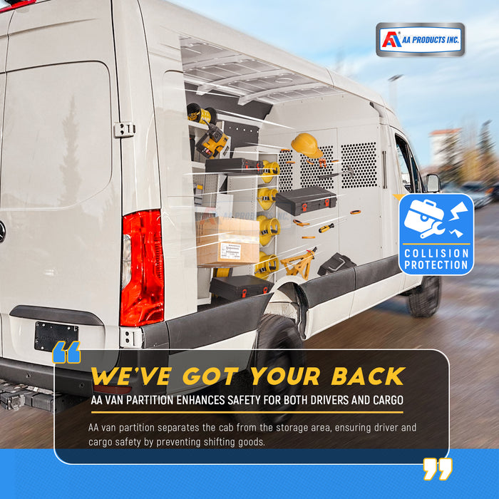 AA Products Model PT-SP-HR Cargo Van Safety Partition Protective Bulkhead Fit for Full Size High Roof Sprinter Vans Grey