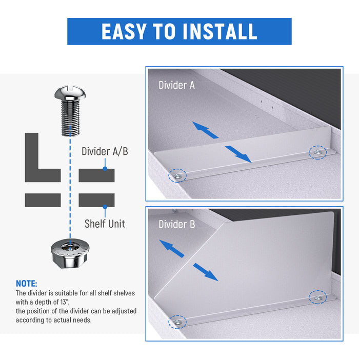 AA Products P-SH-Divider-B 5.9" Heightened Version Shelf Divider Shelf Accessories Designed for 13" Depth Van Shelving Storage, Set of 3 - Grey - AA Products Inc