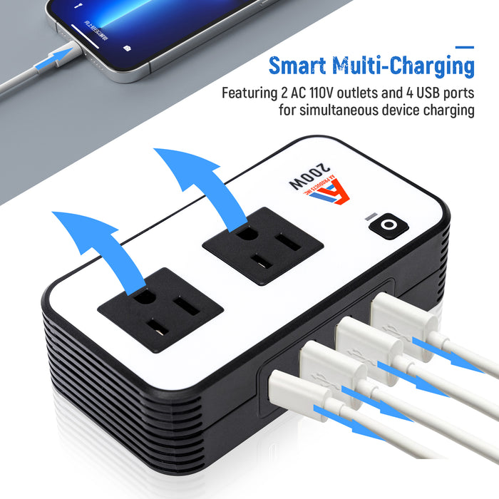 AA Products P-SH-Power Inverter 12V DC to 110V AC 200W Car Charger Adapter Various Charging Protocols Fits AA Products Power Tool Organizer (P-SH-PI-01)
