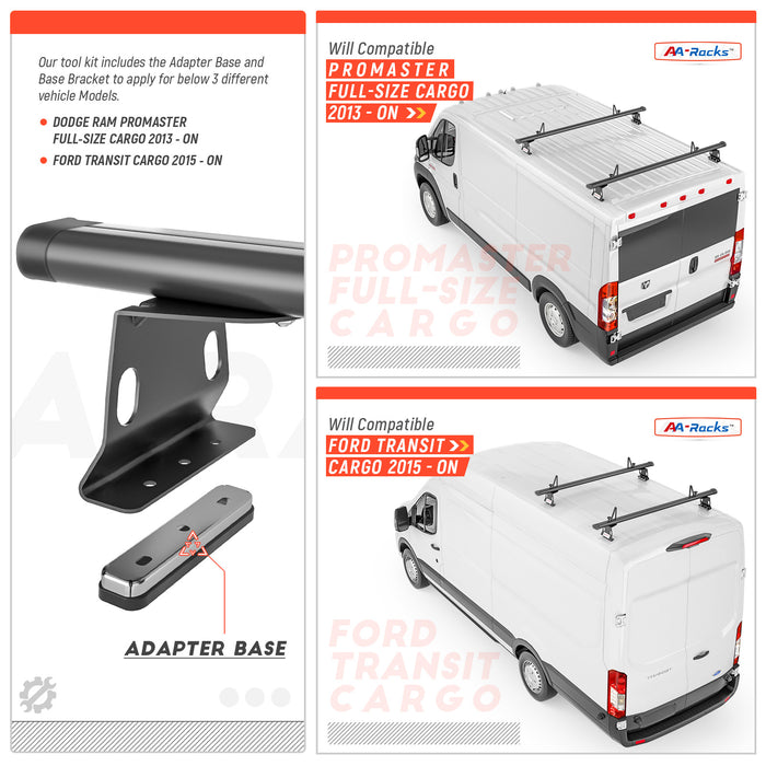 AA Racks Model AX302 Aluminum Van Ladder Roof Rack System Fits for 2013-On RAM ProMaster/ 2015-On Transit - 2/3 Bar 72'(AX302-72-PR/TR) - AA Products Inc