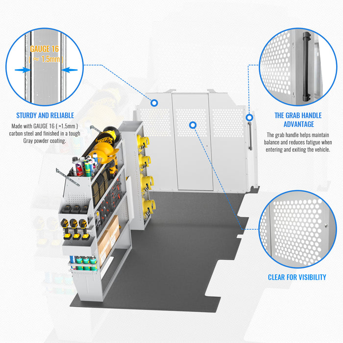 AA Products Model PT-TR-LR Cargo Van Safety Partition Low Roof Protective Bulkhead Fit for Transit Full Size Vans Grey (PT-TR-LR) - AA Products Inc