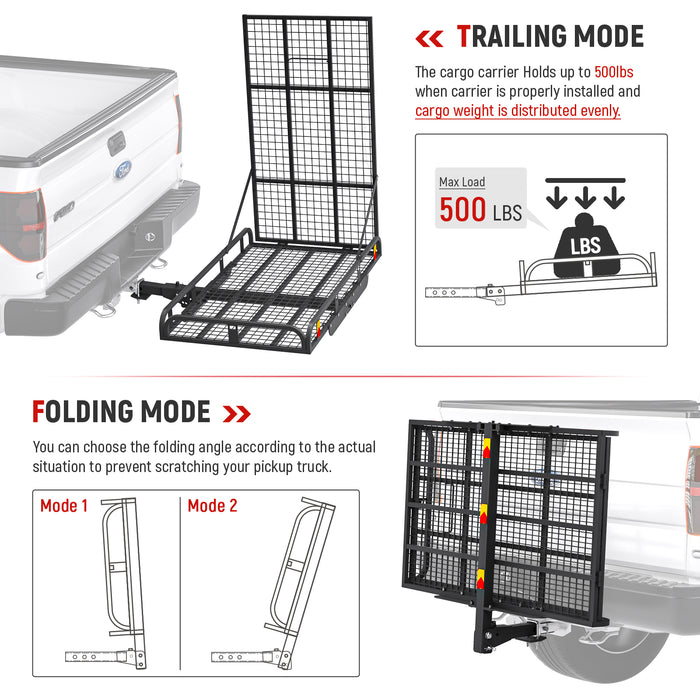 AA Products Hitch Mount Steel Cargo Carrier Basket with 49'' Folding Wheelchair Ramp, Fits 2'' Trailer Mounted Hitches(HCC-02) - AA Products Inc