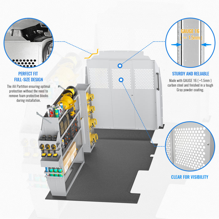 AA Products Model PT-TR-MR Cargo Van Safety Partition Medium Roof Protective Bulkhead Fit for Transit Full Size Vans (PT-TR-MR) - AA Products Inc