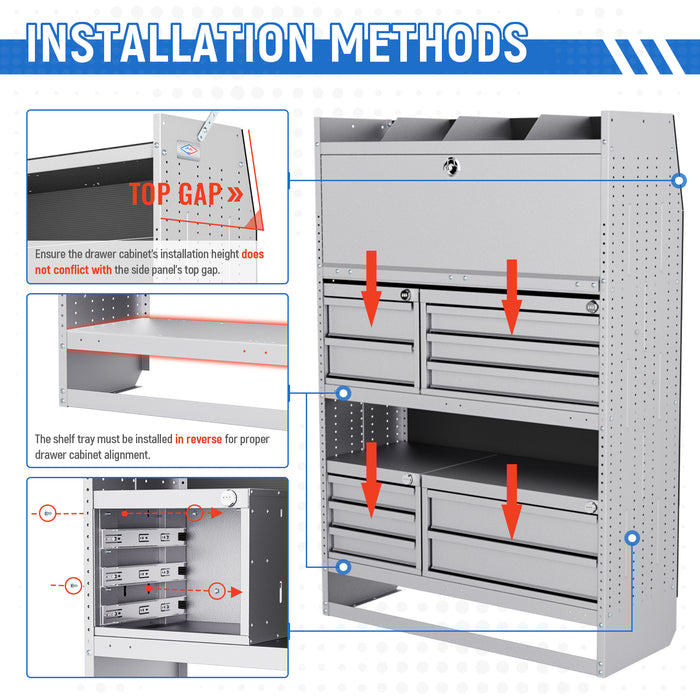 AA Products Drawer Cabinet Set with Password Lock Designed for 16" D AA Van Shelving, Set of 2 Steel Storage Cabinet for Van, Utility Garage(DW-A30B30) - AA Products Inc