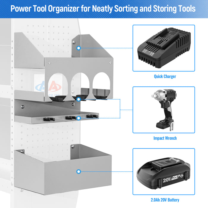 AA Products P-SH-Power Tool Organizer Wall Mount Designed for 13''D Van Shelving Storage, Three Layer 13" W Steel Power Tool Charging Station Organizer(P-SH-PTO-13) - AA Products Inc