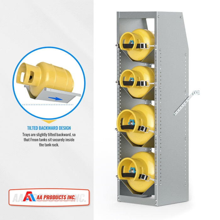 TR-4-52 Refrigerant Tank Rack Steel Freon Tank Holder Rack Shelving Storage with Top Shelf for Cargo Van, 52" H x 14.7" W x 13" D(TR-4-52) - AA Products Inc