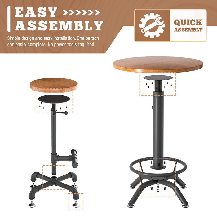 AA Products Industrial Bar Table & Stools Sets, 23.6" Dia Swivel Round Wood Adjustable Height Bar Table and Chairs Set for Party Bistro Cafe Cocktail Whiskey Equipped with Crank Handle (IBTS-01) - AA Products Inc