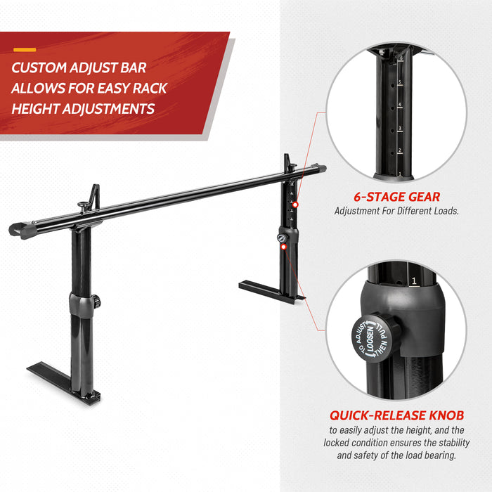AA-Racks  75" Full-Size Pickup Truck Ladder Racks Low-Profile Height-Adjustable Utility Aluminum Truck Bed Rack with Load Stops-Black(APX2501-BLK) - AA Products Inc