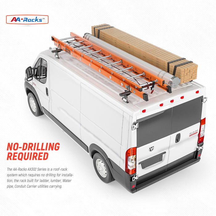 AA Racks Model AX302 Aluminum Van Ladder Roof Rack System Fits for 2013-On RAM ProMaster/ 2015-On Transit - 2/3 Bar 72'(AX302-72-PR/TR) - AA Products Inc