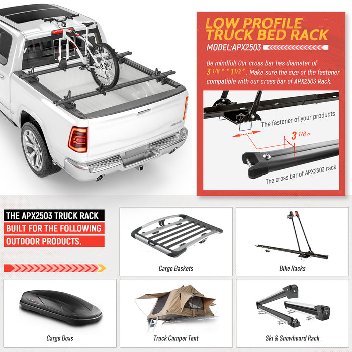 AA-Racks Low Profile Aluminum Truck Bed Rack for Trucks and Trailers with Open Rails (300lb On Road Capacity) (APX2503)