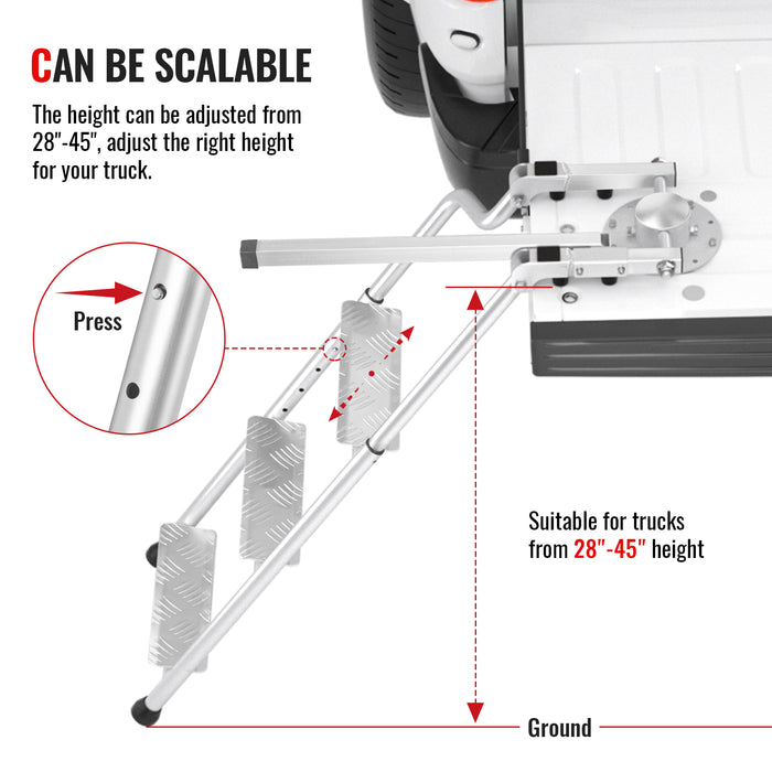 AA Products Aluminum Omni-Directional Tailgate Ladder Rack with Wide Pedal and Handrail for Truck Easy Install Durable Ladder Rack Capacity 300 lbs (APTL-04) - AA Products Inc