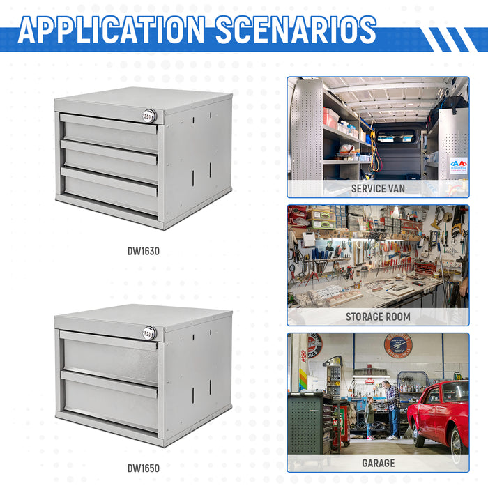 AA Products Drawer Cabinet Set with Password Lock Designed for 16" D AA Van Shelving, Set of 2 Steel Storage Cabinet for Van, Utility Garage(DW-A30A50) - AA Products Inc