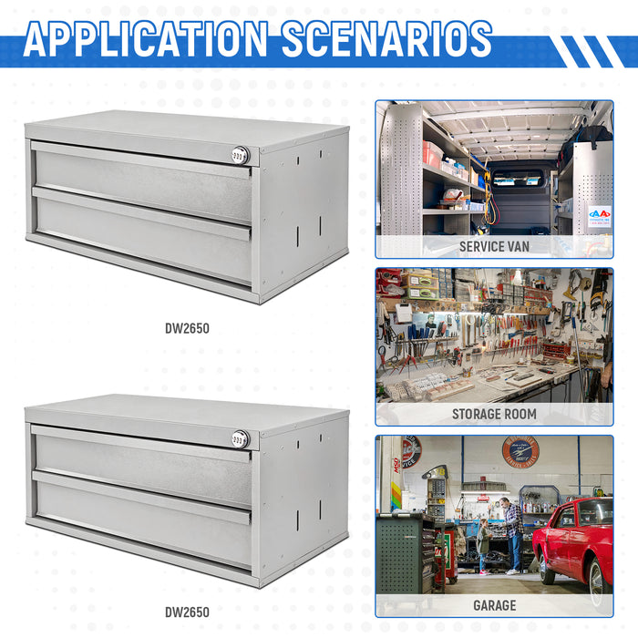 AA Products 2 Drawer Cabinet Set with Password Lock Designed for 16" D AA Van Shelving, Set of 2 Steel Storage Cabinet for Van, Utility Garage, 25.75’’W x 12.5’’H x 15.6”D(DW-B50(2）） - AA Products Inc