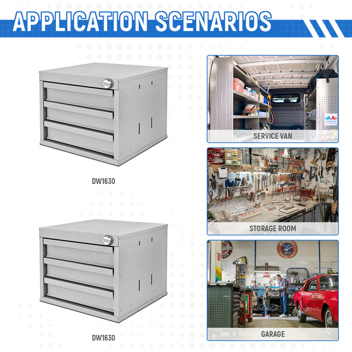 AA Products 3 Drawer Cabinet Set with Password Lock Designed for 16" D AA Van Shelving, Set of 2 Steel Storage Cabinet for Van, Utility Garage, 15.75’’W x 12.5’’H x 15.6” D(DW-A30(2)) - AA Products Inc