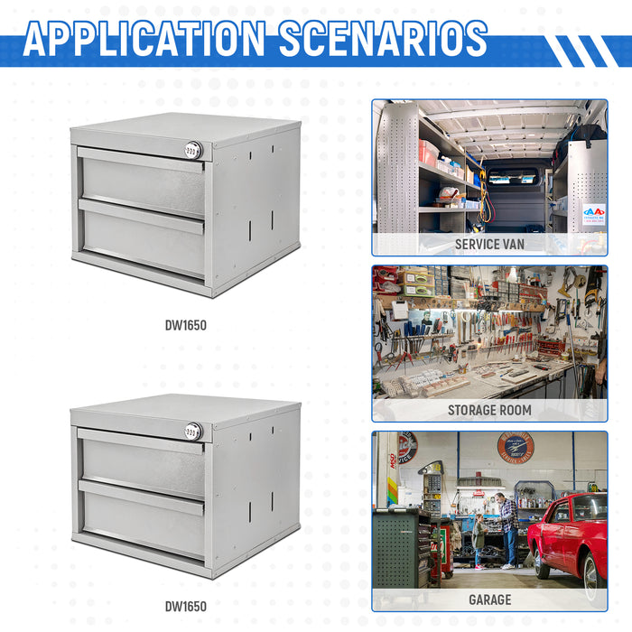 AA Products 2 Drawer Cabinet Set with Password Lock Designed for 16" D AA Van Shelving, Set of 2 Steel Storage Cabinet for Van, Utility Garage, 15.75’’W x 12.5’’H x 15.6”D(DW-A50(2)) - AA Products Inc