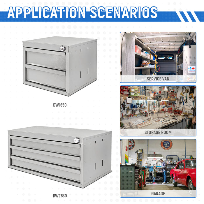 AA Products Drawer Cabinet Set with Password Lock Designed for 16" D AA Van Shelving, Set of 2 Steel Sliver Storage Cabinet for Van, Utility Garage(DW-A50B30) - AA Products Inc