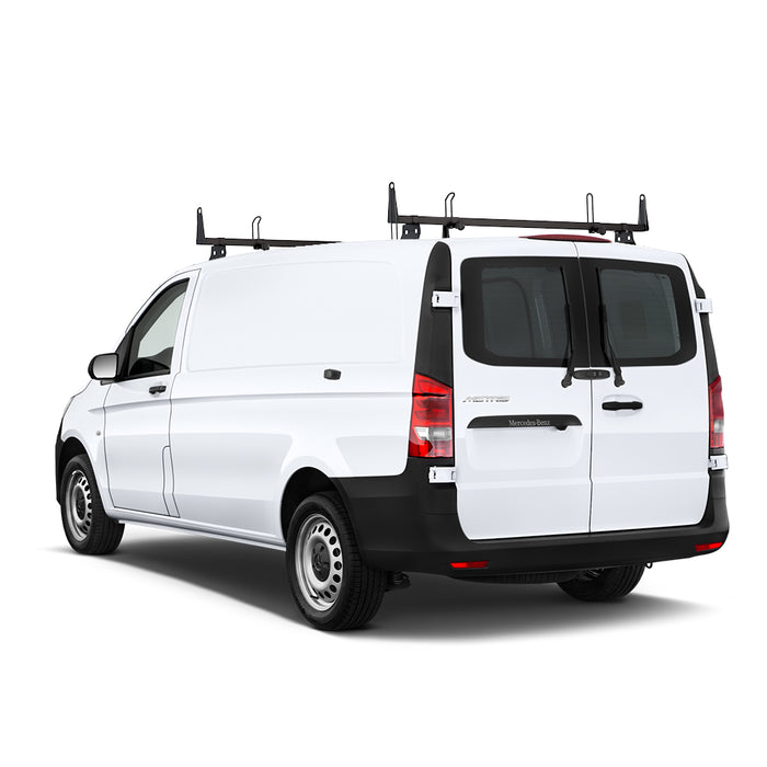 AA-Racks Model X202-ME Compatible with Metris 2014-On Heavy Gauge Steel 2 Bar (60") Van Roof Rack System w/Ladder Stopper Black(X202-60(2)-BLK-ME) - AA Products Inc