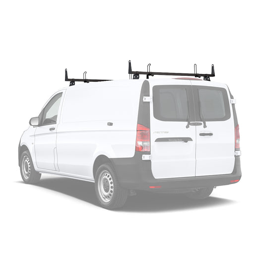 AA-Racks Model X202-ME Compatible with Metris 2014-On Heavy Gauge Steel 2 Bar (60") Van Roof Rack System w/Ladder Stopper Black(X202-60(2)-BLK-ME)