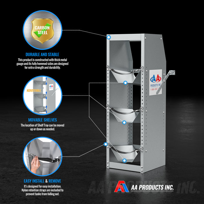 TR-3-38 Refrigerant Tank Rack Steel Freon Tank Holder Rack Shelving Storage with Top Shelf for Cargo Van, 38" H x 12.2" W x 13" D (TR-3-38) - AA Products Inc