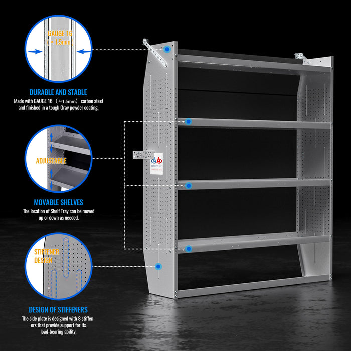 AA Products SH-6005(3) Steel Mid/ High Roof Van Shelving Storage System Fits Transit, NV, Promaster and Sprinter（SH-6005(3)） - AA Products Inc