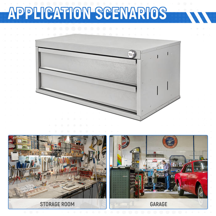 AA Products Model DW-2650 2 Tiers Drawer Cabinet with Password Lock Designed for Tools Room, Utility Room, Workplace, Carriage, Garage. 25.75’’W x 12.5’’H x 15.6”D - Sold individually - AA Products Inc